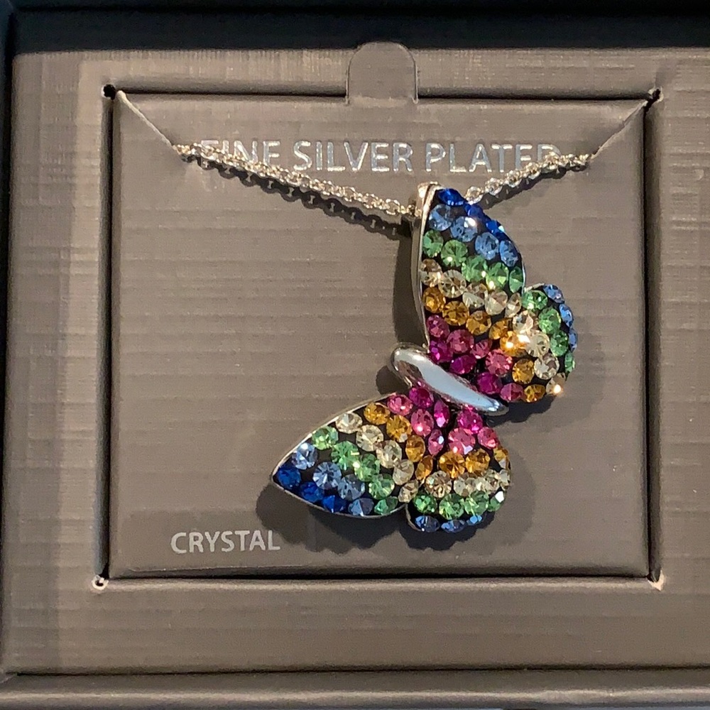 NWT Rainbow Butterfly Crystal Necklace